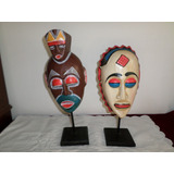 Antigua Máscara Africana Tribal De Madera Pintada A Mano