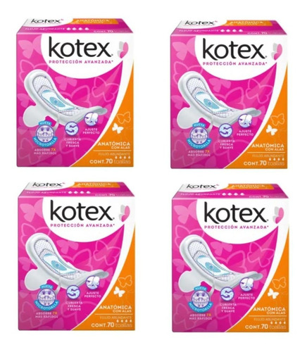 Toallas Femeninas Kotex Anatómica Con Alas 280pz 