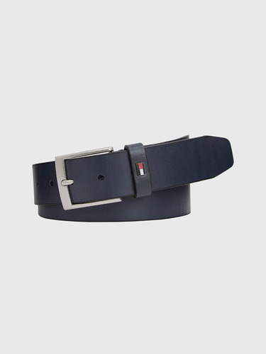 Cinturón Cuero Con Logo Esmaltado Azul Tommy Hilfiger