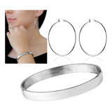 Kit Feminino Brinco Argola E Bracelete Aço Inoxidável Lindo Cor Prata