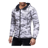 Camufla Con Cremallera Y Manga Completa Para Hombre, Casual,