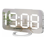 Reloj Despertador Digital, Pantalla Led Con Espejo Grande, N