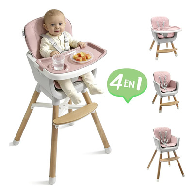 Silla alta para bebé de comer periquera ajustable 4 en 1 color rosa | Meses sin interés