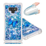 Funda Para Samsung Galaxy Note9-azul Con Mariposas Y Glit...