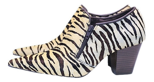 Sapato Social Feminino Couro Salto Grosso Animal Print Zebra