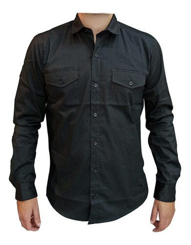 Camisas Hombre Entallada Slim Fit Elastizada Lisas Vestir