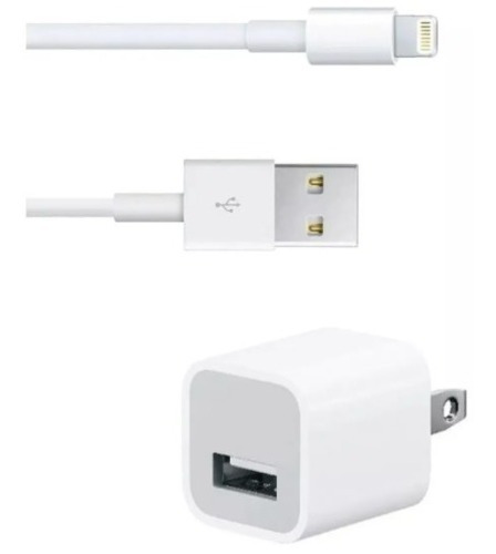 Cargador Cubo + Cable Compatible iPhone 5 Se 6 6+ 6s 7 8 5w Color Blanco