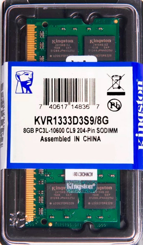 Memória Kingston Ddr3 8gb 1333 Mhz Notebook 1.35v 1 Kit