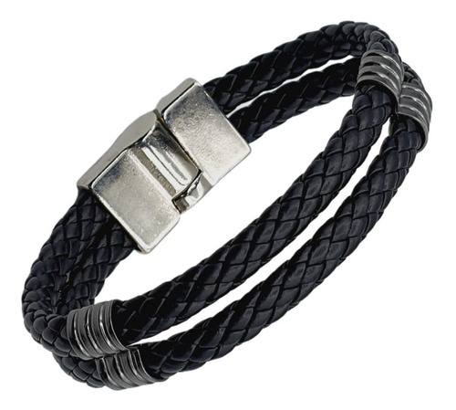 Pulseira Masculina De Couro Trançado Duplo 