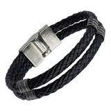 Pulseira Masculina De Couro Trançado Duplo 