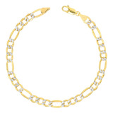 Pulsera Figaro 3x1 Diamantada Oro 14k Kilates 4mm 18cm Italy