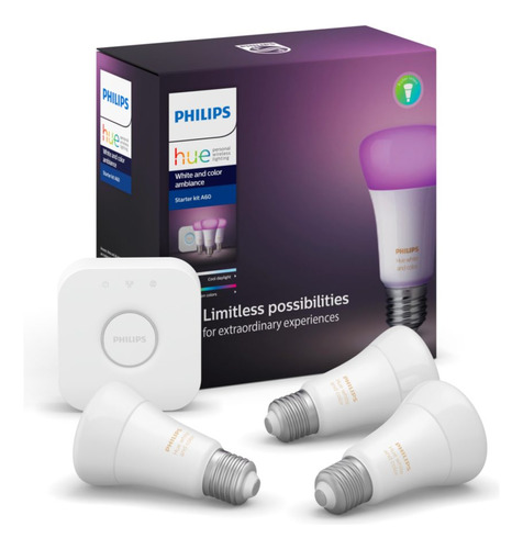 Foco Led Philips White & Color Ambience Starter Kit Bulbo Color Rgb 9w 220v-240v 6500k 806lm Por 3 Unidades