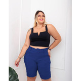 Bermuda Feminina Plus Size Grande Com Bolsos E Cinto