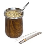 Balibetov Kit Yerba Mate 1 Calabaza + Bombilla Color  Madera