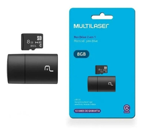 Cartao De Memoria Usb Multilaser 8gb Com Kit Adaptador