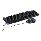 Kit Teclado Gamer Con Mouse Rgb Negro Gkm1688