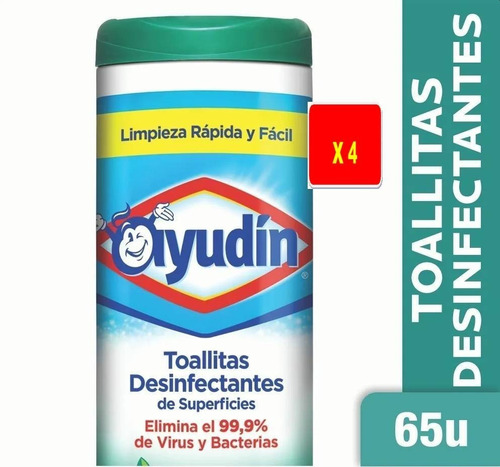 Ayudin Toallitas Desinfectantes Fresco Tubo De 65 Uni. X 4