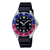 Coleção Casio Analog Mdv-10-1a2vdf, Pulseira Preta, Moldura Bicolor, Fundo Preto