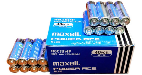 Caja Maxell Doble Aa Power Ace 1.5v Carbon 40 Unidades