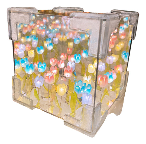 Cubo Lampara Espejo Con Luz Tulipán Nocturna Led Tulipanes