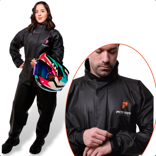 Capa Roupa Chuva Pvc Moto Motoqueiro Forrada Gola Pioneira