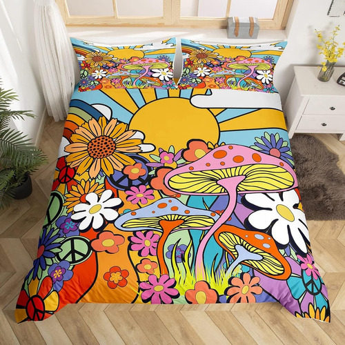 Funda De Edredón Con Diseño De Hongos Kawaii, Juego De Cama 