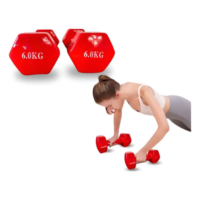 Mancuerna Pesa Vinyl 6 Kg Gym Entrenamiento Kit 2 Pesas Color Rojo | Meses sin interés