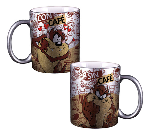 Taza Plateada Con Café Y Sin Café Caricaturas 10 Diseños