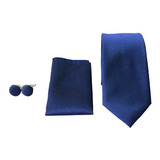 Set Corbata + Pañuelo + Colleras Color Azul Marino