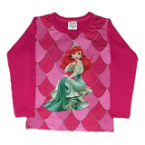 Blusinha Manga Longa Infantil Princesa Ariel Rosa - 6