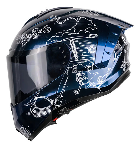 Casco Moto Kov Snow Rick Galactic Azul Abatible Flourescente