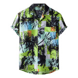 Camisa De Praia Havaiana De Manga Curta Masculina Com Botão