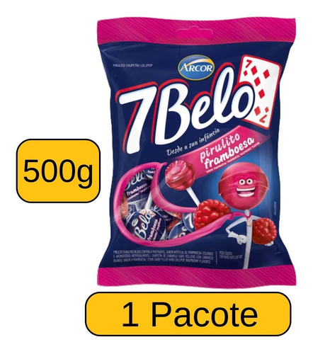 Pirulito 7belo Framboesa Pacote Com 50 Unidades 500g Arcor