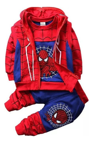 Conjunto 3 Piezas Con Capucha Cremallera Spiderman Para Niño