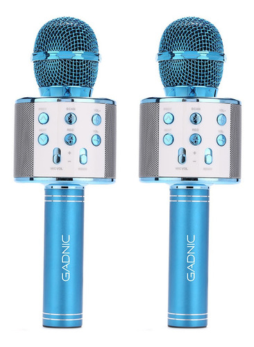 Setx2 Micrófonos Gadnic Inalámbrico Bluetooth Karaoke Usb Color Azul