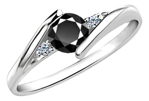 Anillo Oro 14k Certificado Diamante Negro Swarovski M Lvr