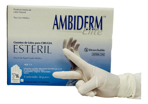 Guantes Látex Estéril Ambiderm Cirujano #7.5 Caja C/50 Pares