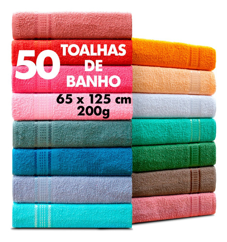 Kit C/ 50 Toalhas De Banho - 65cm X 1,25m ( 270gm² ) Atacado