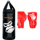 Saco De Pancada + Luva Boxe Kit Muay-thai Infantil - Gorilla Cor Vermelho