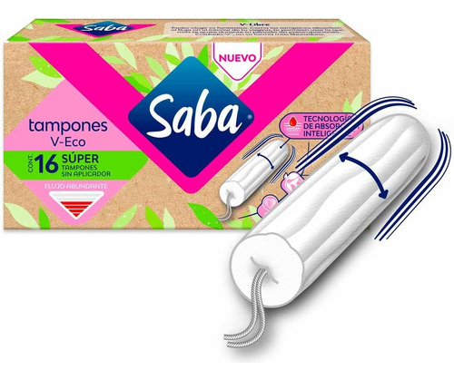 Tampones Saba Súper V-eco Flujo Abundante Sin Aplicador 16 P