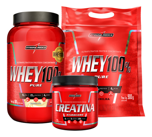 Combo 2 Whey Protein 100% 900g Creatina 300g Integral Médica