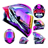 Casco Moto Mujer Xtrong Rosa Negro Abatible Luz + Lentes Dot