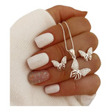 Conjunto Mariposa Dije Cadena Aros Plata 925 Set Mariposita