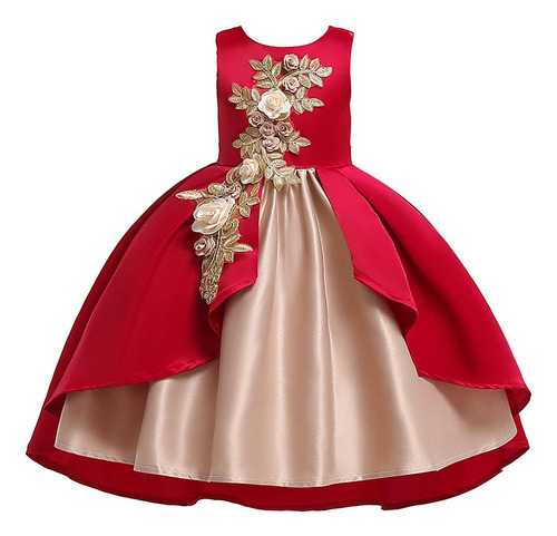 Vestido De Princesa De Manga Corta A La Moda Para Niña, Fald