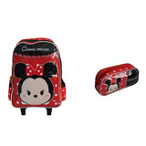 Kit Mochila Minnie Rodinha Infantil Feminina Estojo Xeryus M Cor Vermelho