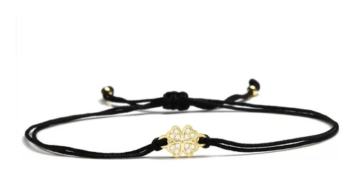 Pulsera Trebol Mediano 4 Hojas Chapa De Oro 14k Y Circonia