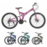 Bicicleta De Montaña Turquesa R26 Plegable 21v Freno Disco Color Rosa