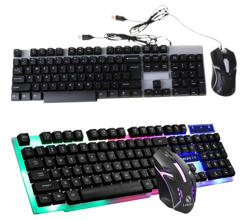 Juego De Teclado Y Mouse Con Cable Usb Iluminacion Rgb