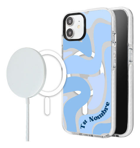 Funda Para iPhone Magsafe Para Mujer Y Nombre Curvas Azul