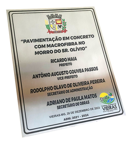 Placa Inauguração Aço Inox Gravada Em Baixo Relevo 38x46cm  